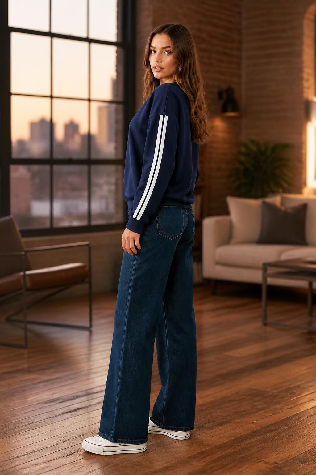 Olivia | Crewneck Sweatshirt Women, Navy Fleece Pullover
