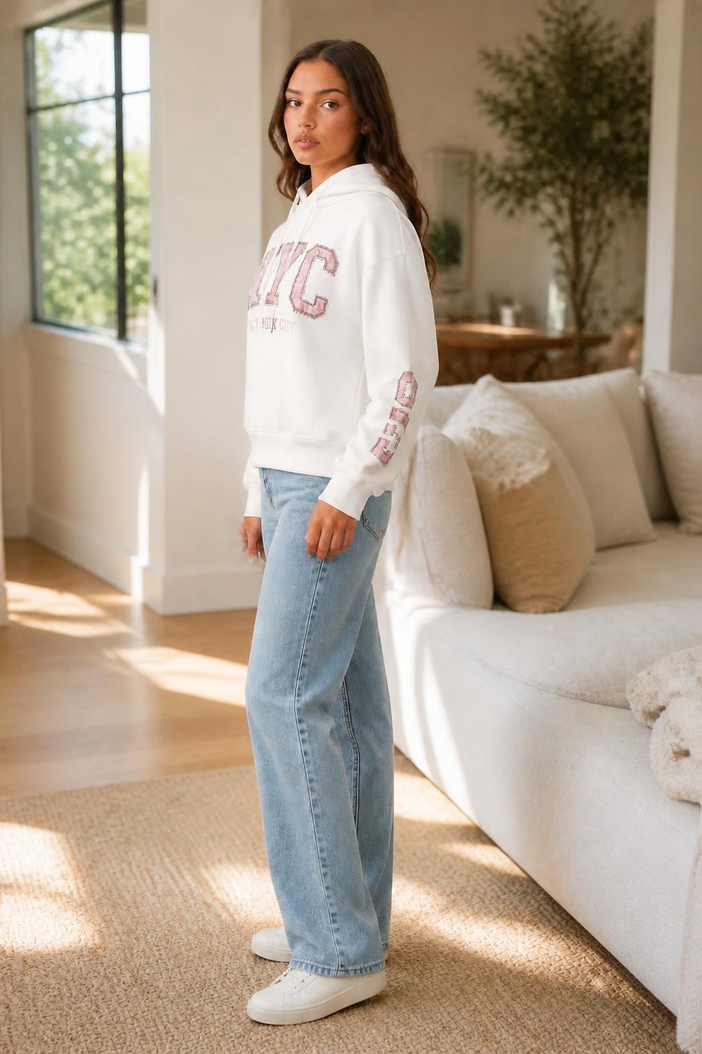 Sophia | Cropped Hoodie, NYC Letter Fringe in Preppy Style