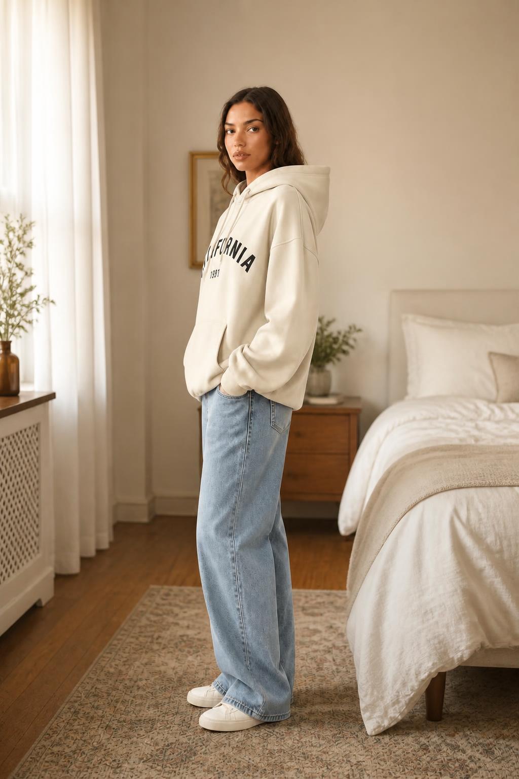 Mia | Pullover Hoodie, California 1991 Print with Drawstring and Pocket