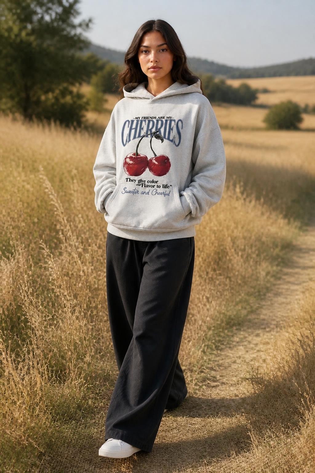 Olivia | Fleece Hoodie, Y2K Gothic Cherry Print with Lining