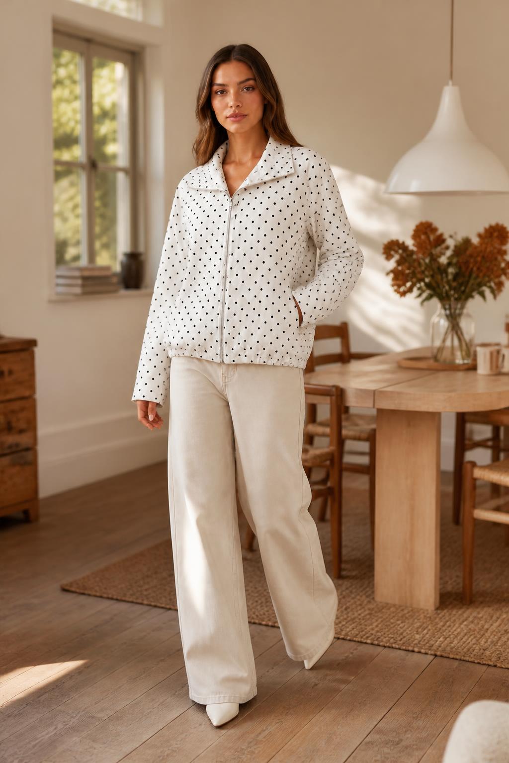 Charlotte | Zip Up Jacket, Cute Polka Dot Design for Women