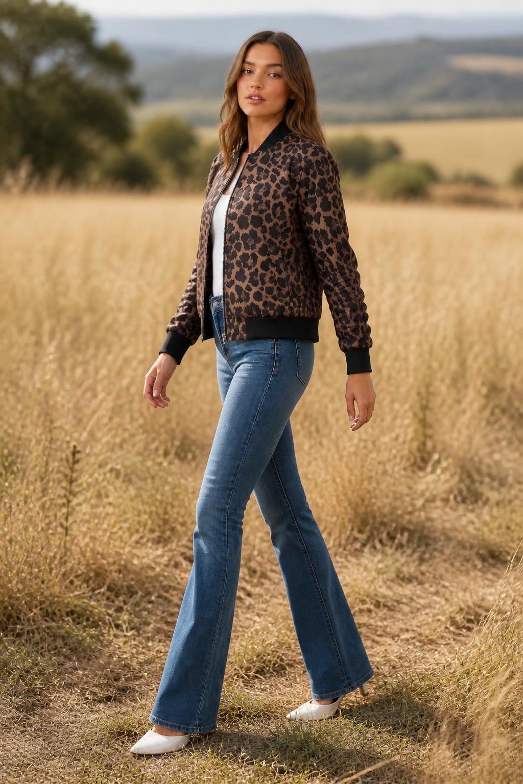 Isabella | Leopard Print Jacket, Baseball Style with Zip