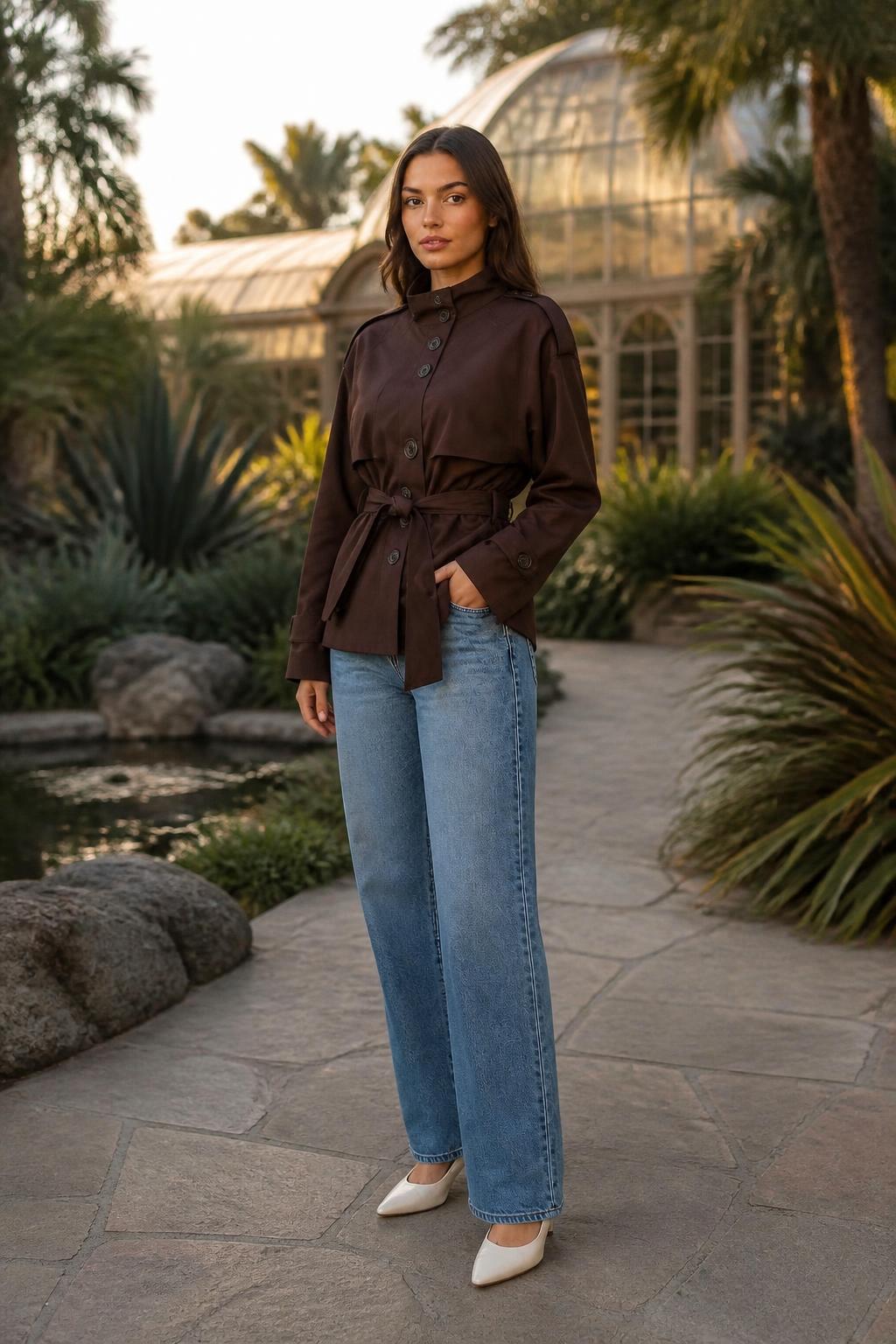 Olivia | Short Trench Coat Women, Double-Breasted with Belt