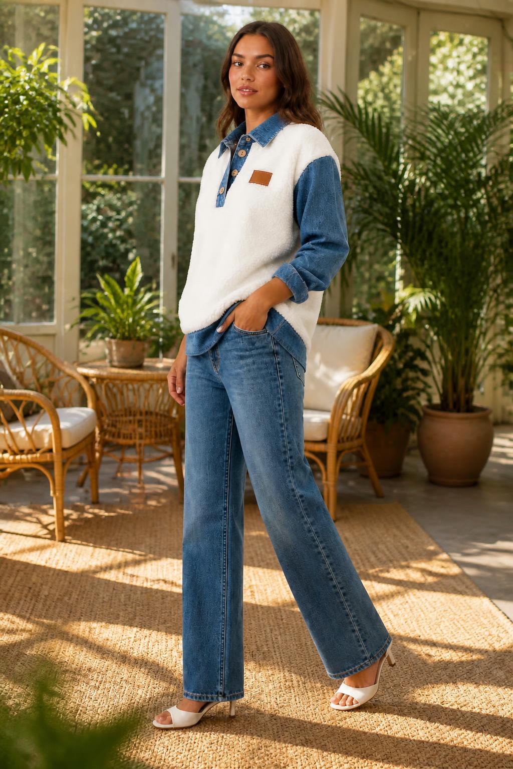 Emma | Fuzzy Jacket, Colorblock Plush Long Sleeve for Autumn and Winter