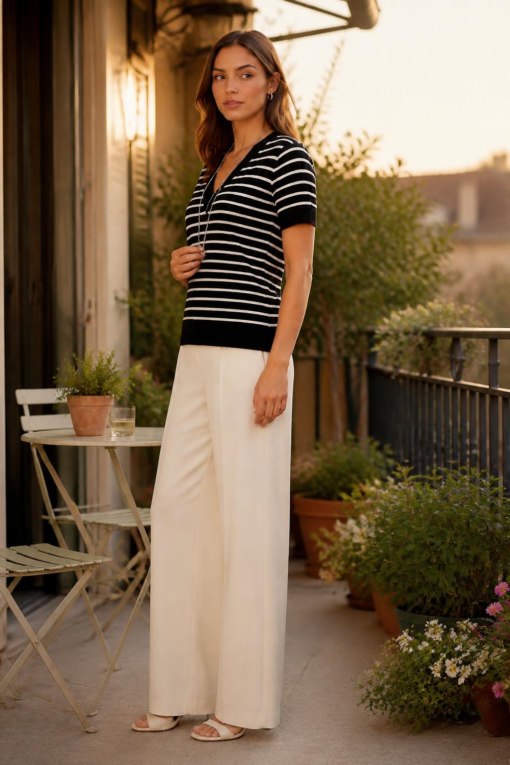 Emma | Ladies Striped Shirt, Elegant V-Neck Tee