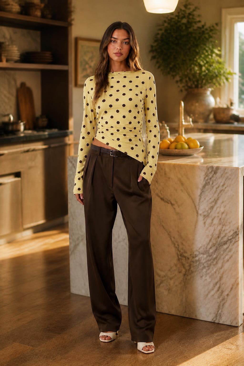 Sophia | Polka Dot Shirts, Colorblock Asymmetric Long Sleeve Crewneck