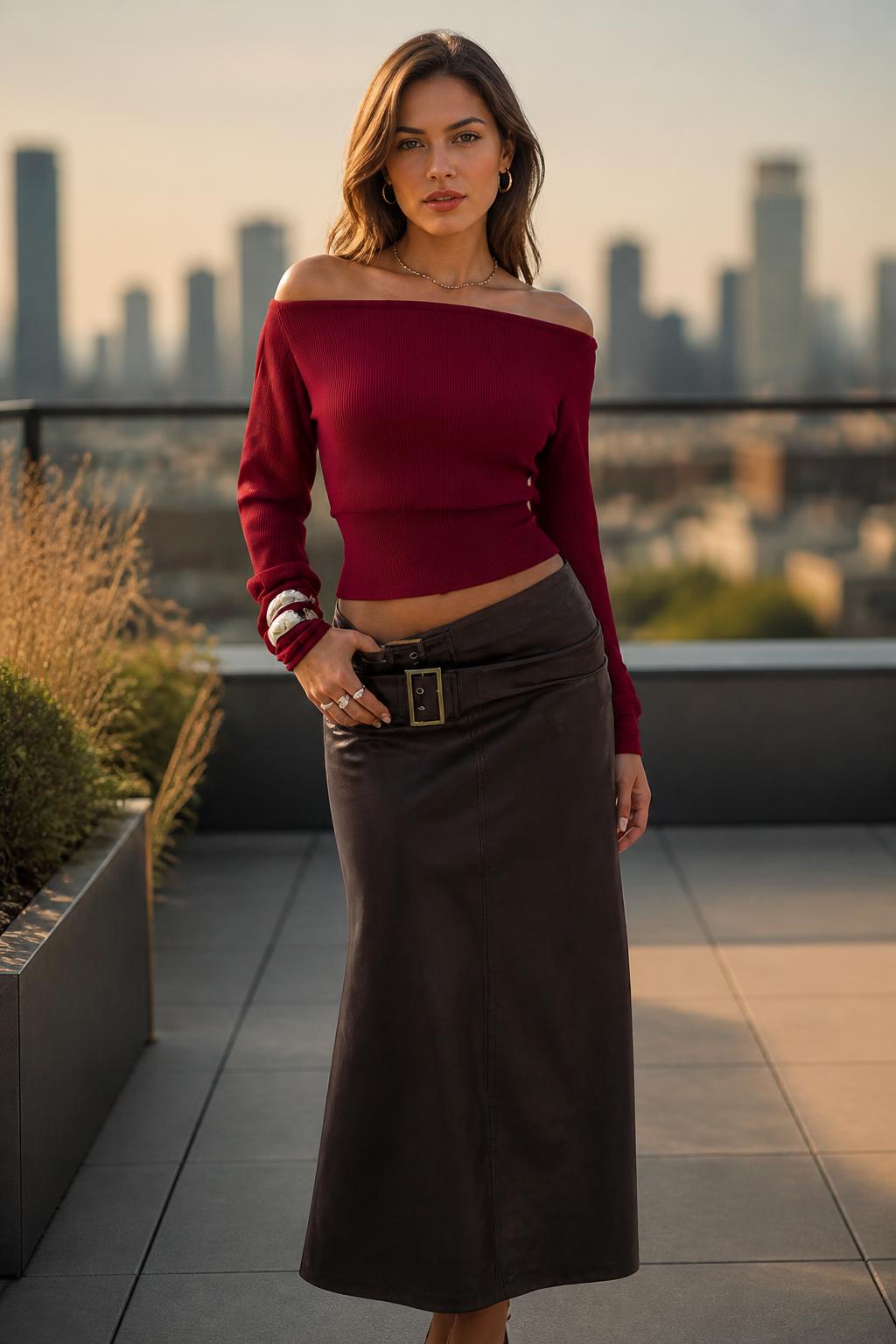 Mia | Off Shoulder Long Sleeve Top, Ribbed for Women