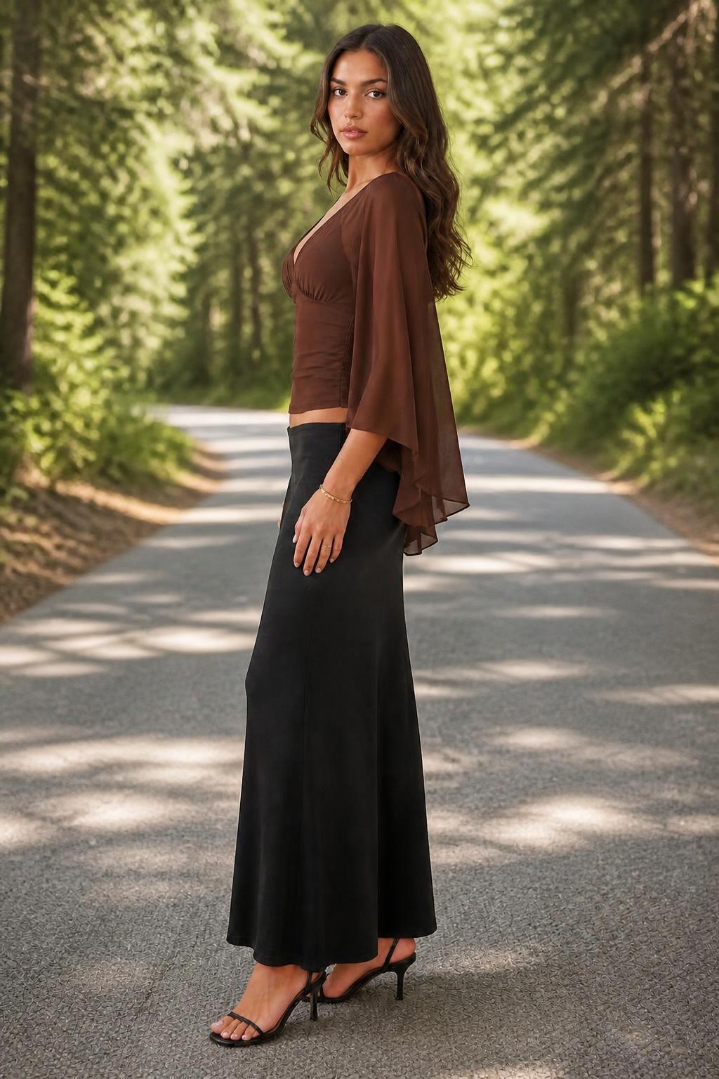 Emma | Bell Sleeve Top, Pleated Solid Fashion Blouse