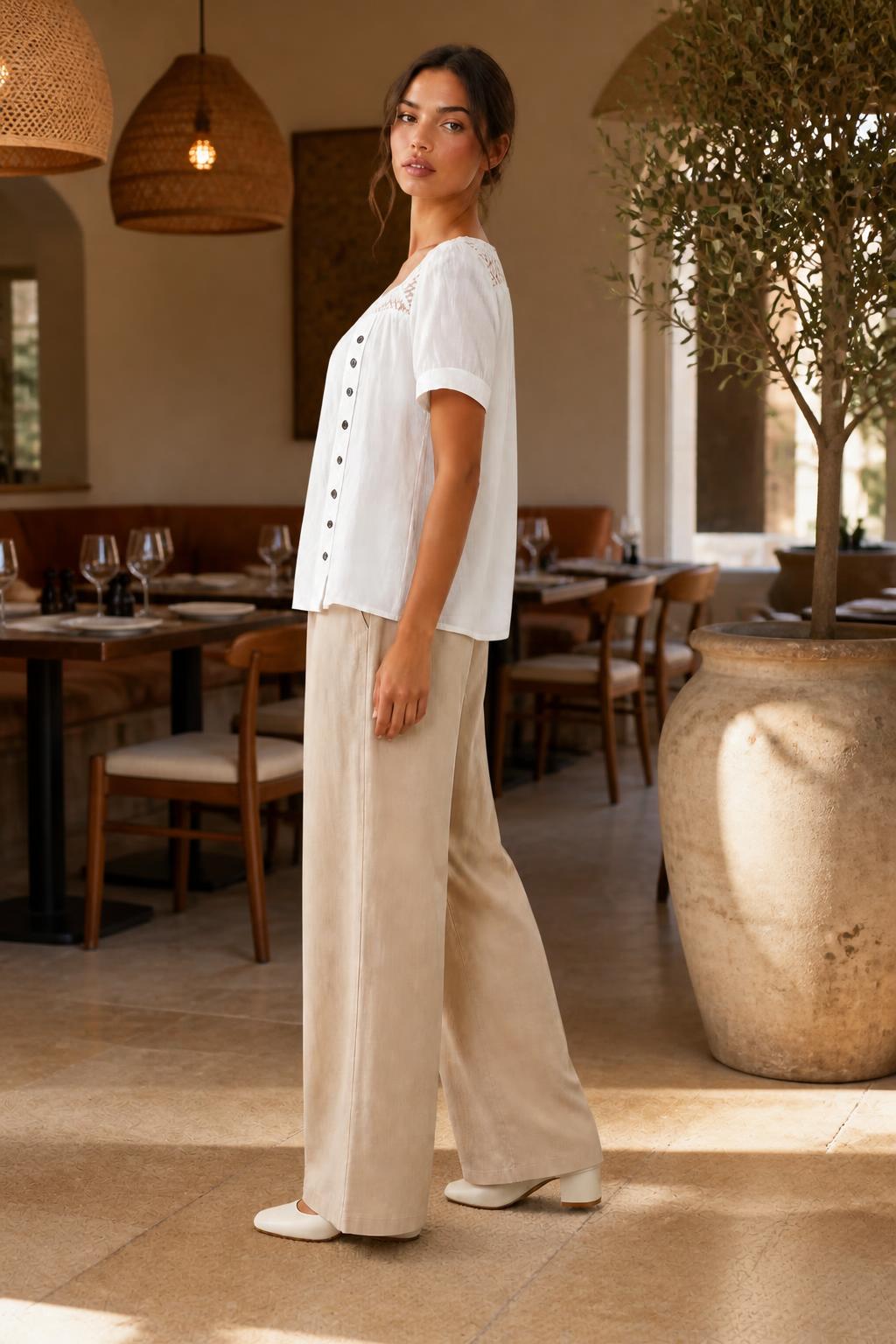 Eliana | Square Neck Tops, Blouse with Lace Trim