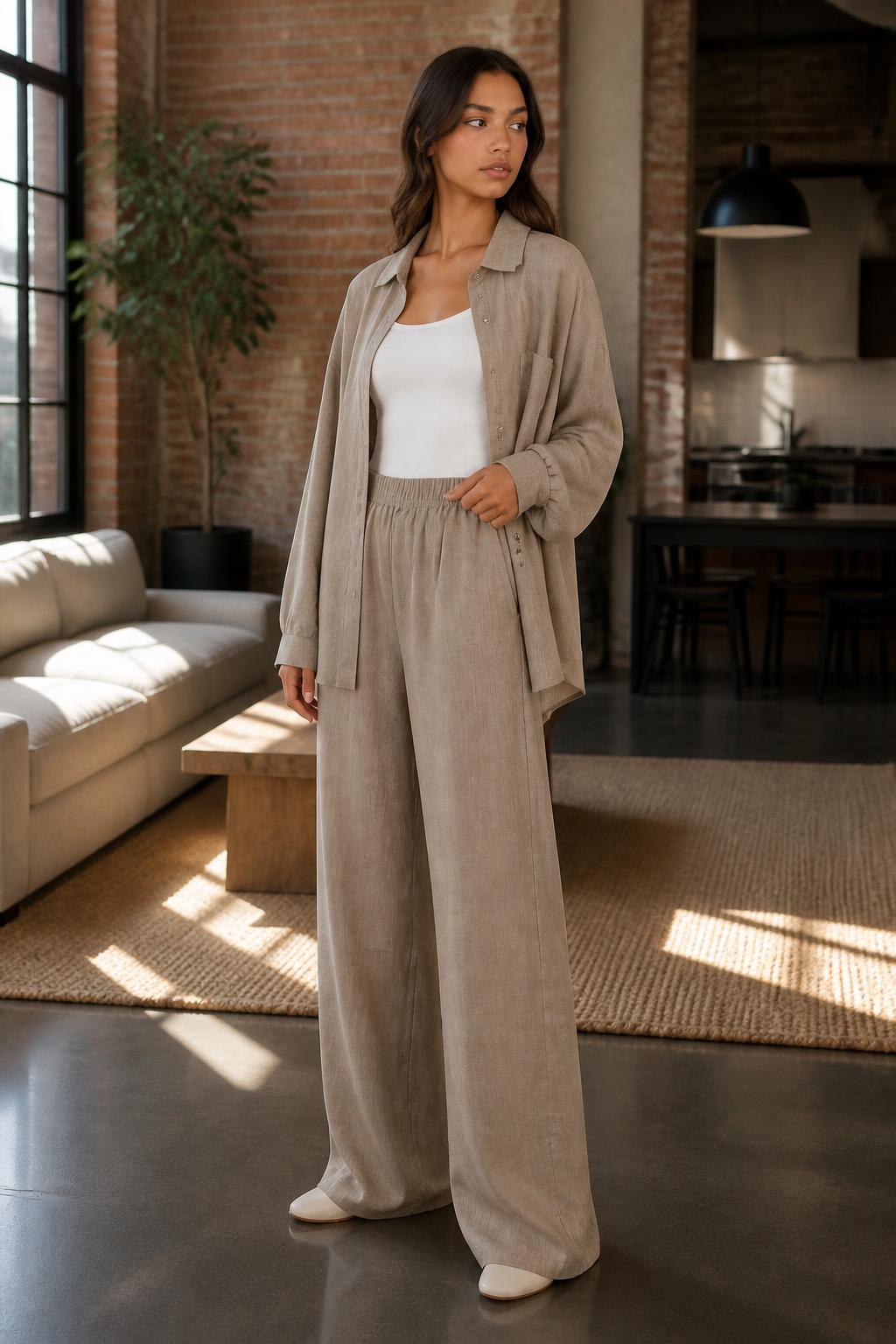 Amelia | Pant Set, Elegant Long-Sleeve Shirt and Pants