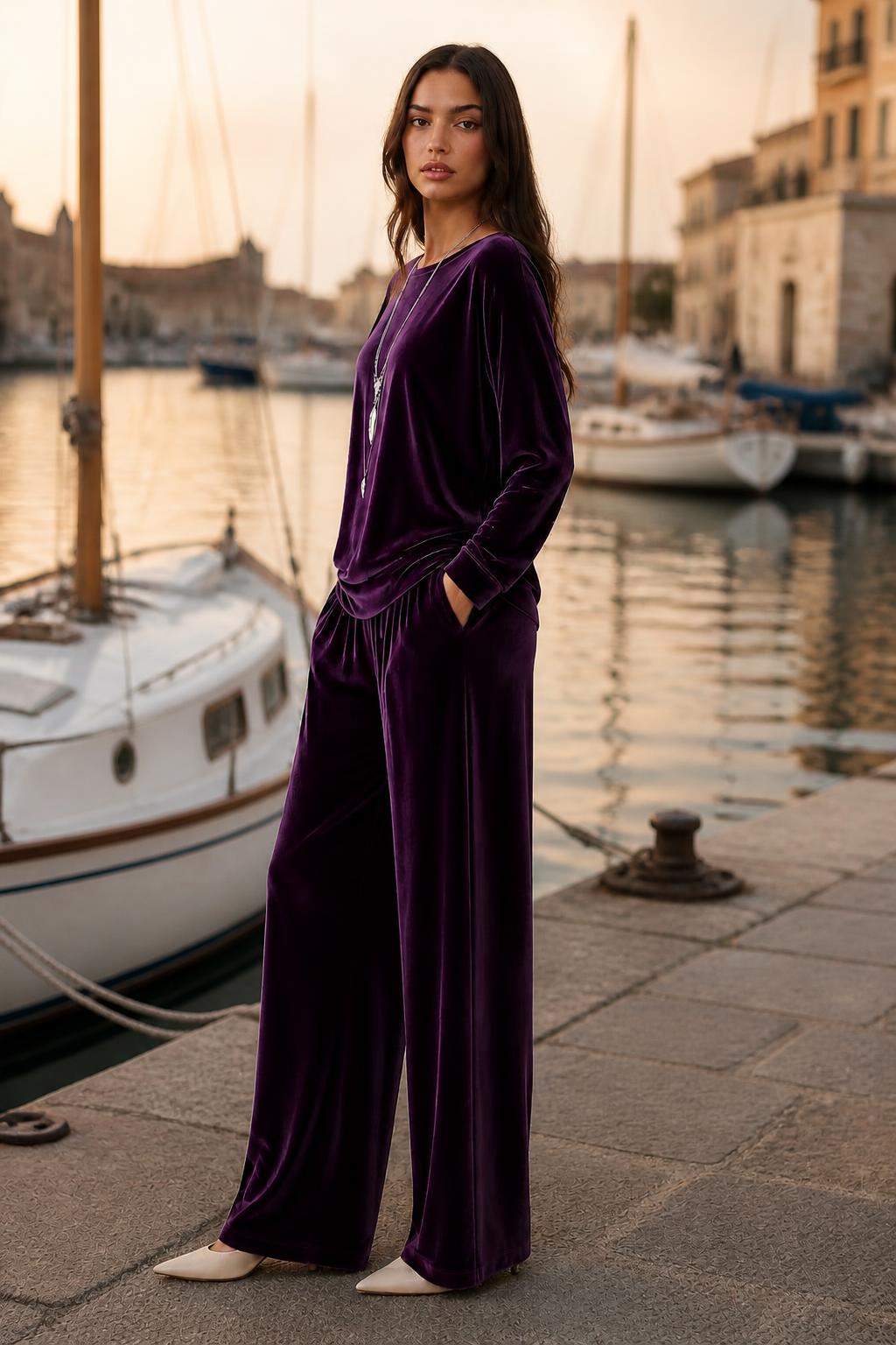Emma | Velvet Outfit Women, Solid Two-Piece Set for Autumn/Winter