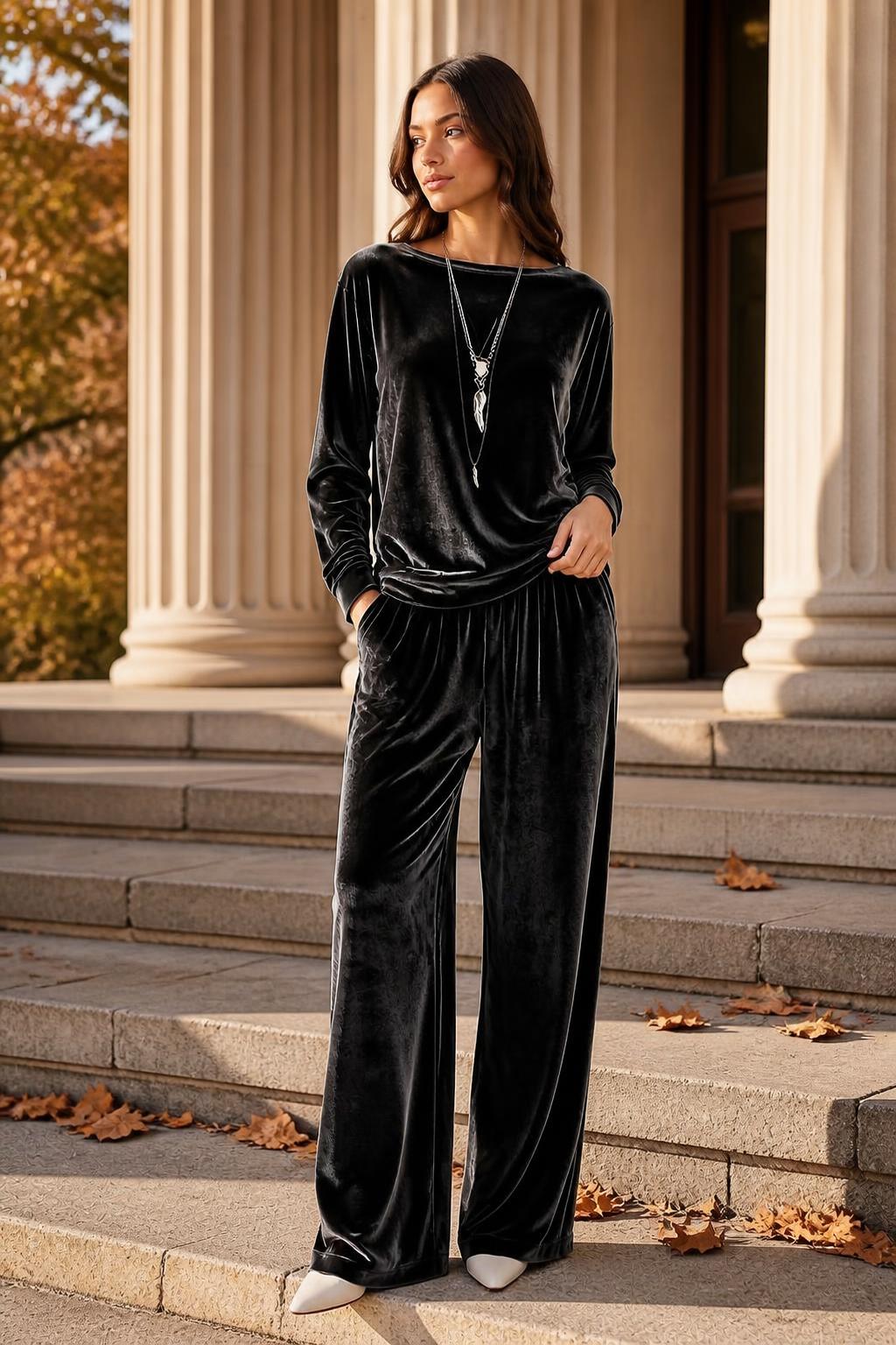 Emma | Velvet Outfit Women, Solid Two-Piece Set for Autumn/Winter