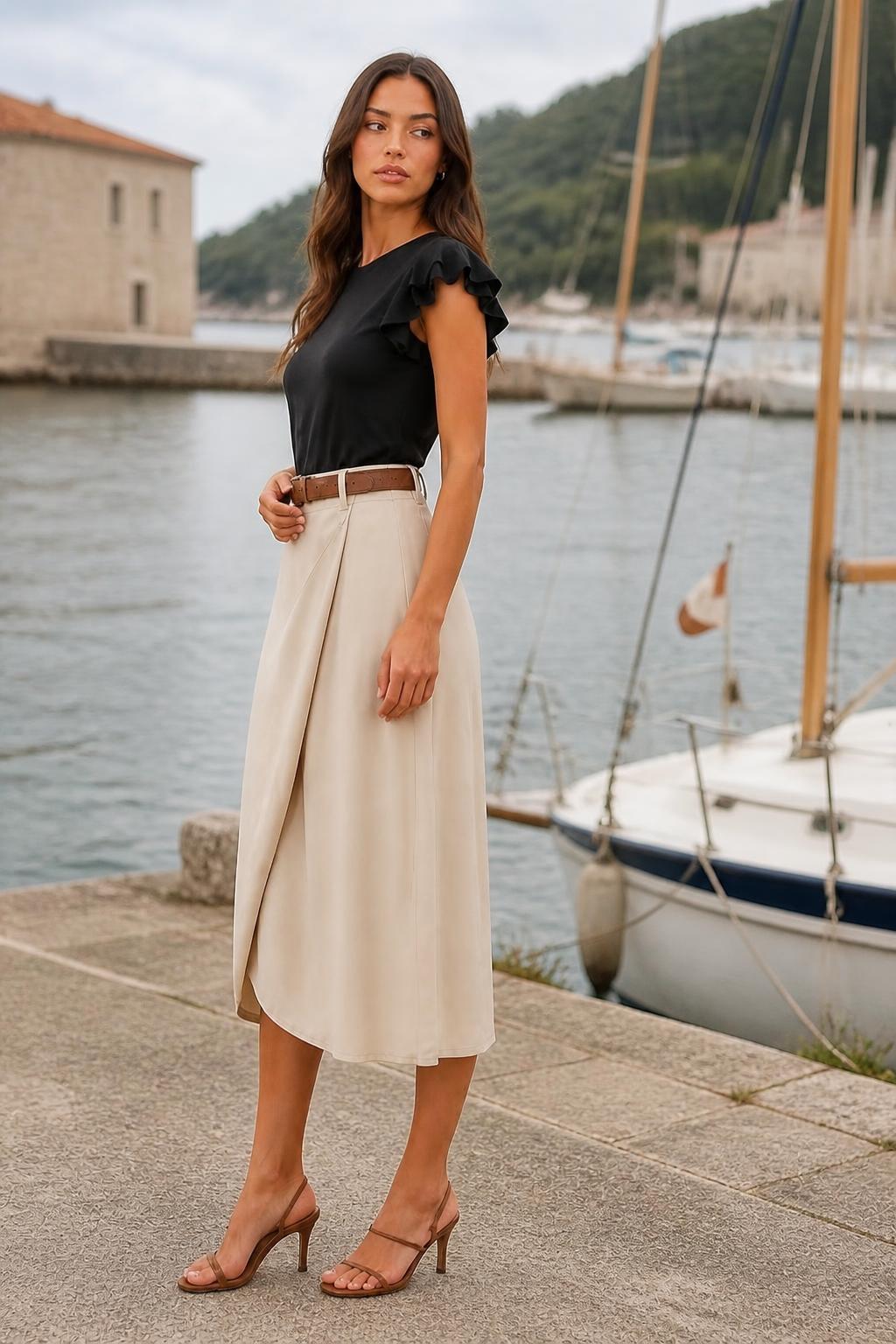Sophia | Wrap Skirt, 2-Piece Set with Ruffle Sleeve Top for Autumn/Winter