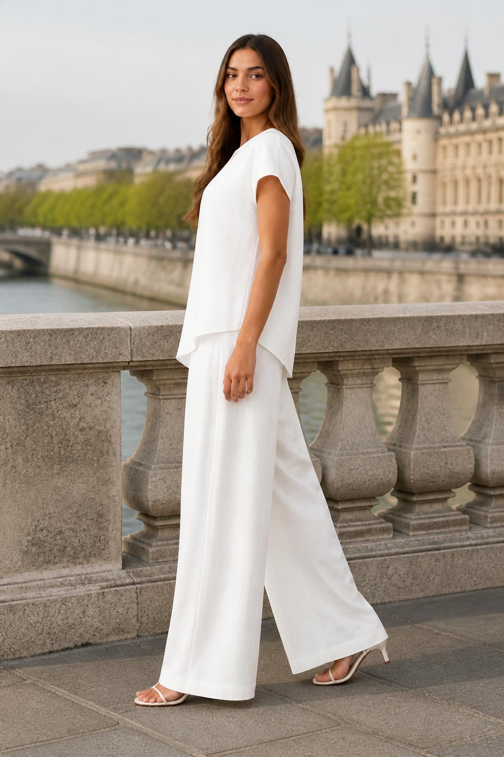 Sofia | Ladies Two Piece Set, Loose-Fit with Stand-Collar Shirt
