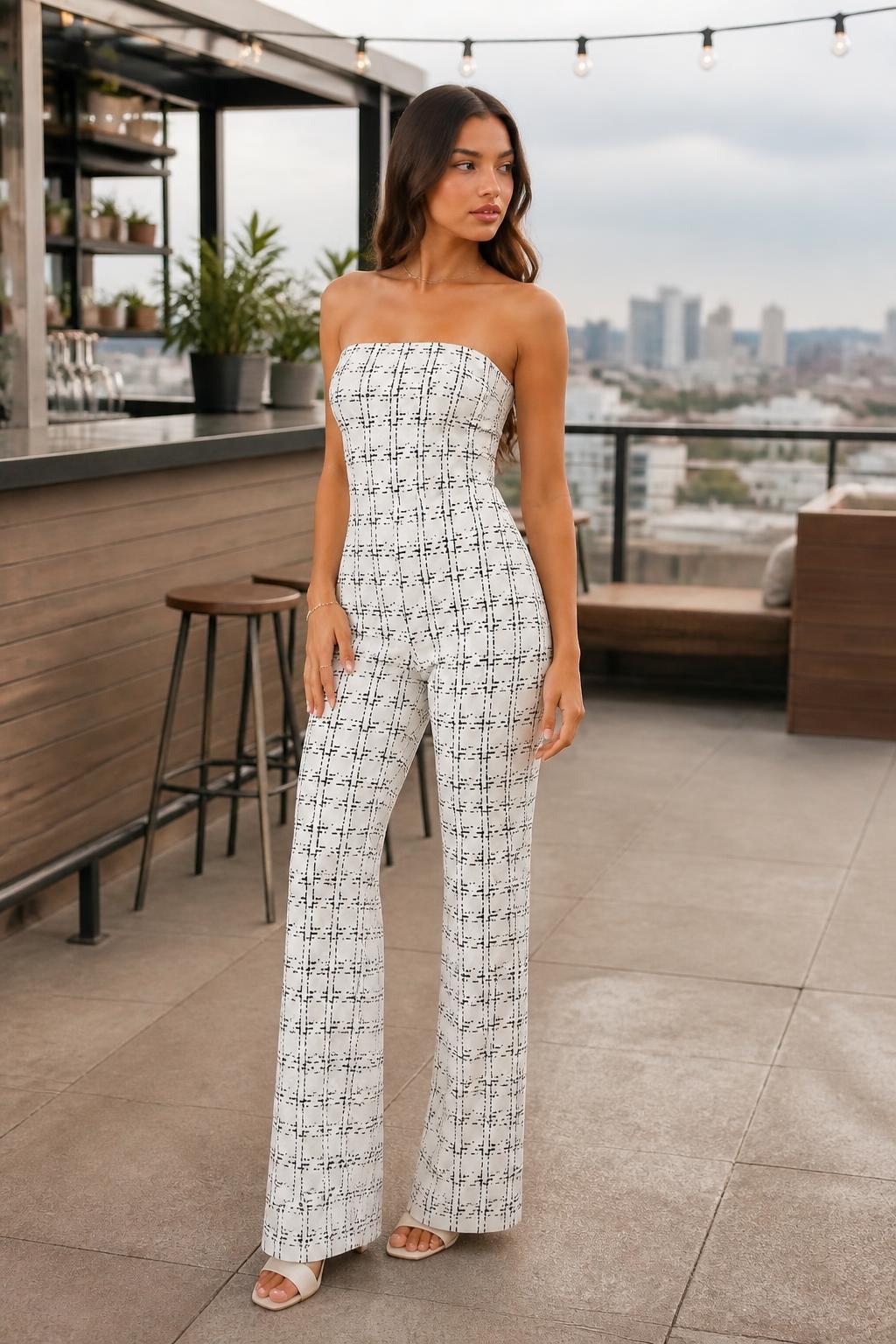 Sofia | Straight Leg Pants Women, Stretch High-Waist Checked