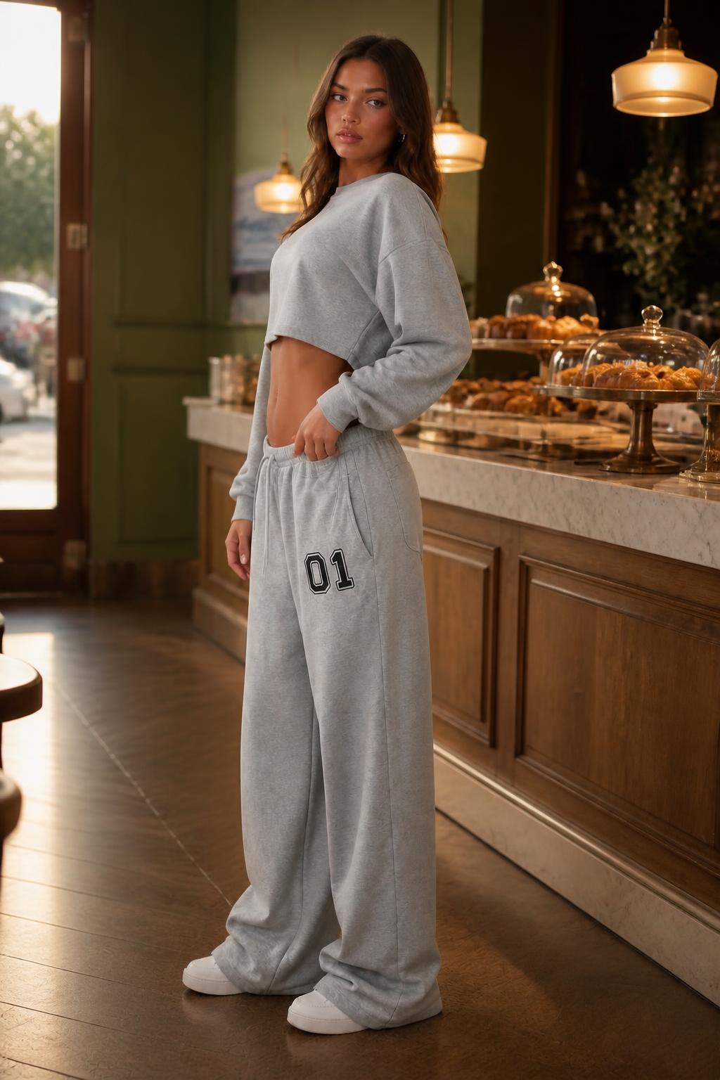 Mia | Fleece Lined Sweatpants, Women's Casual with '01' Print