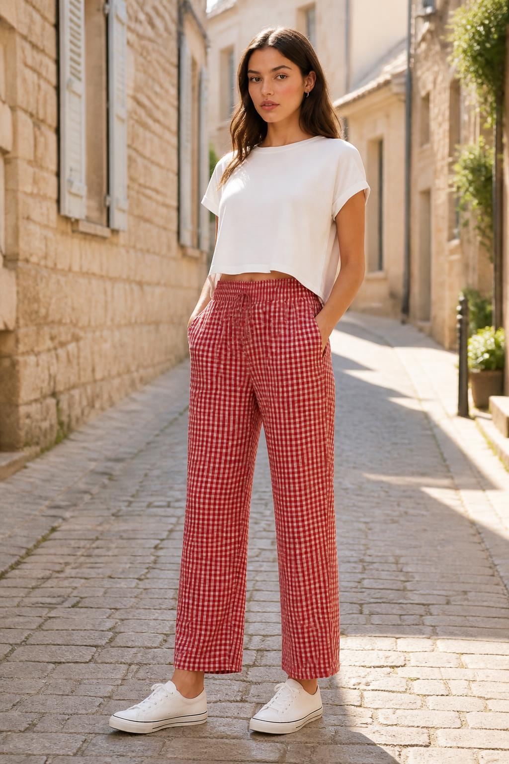 Isabella | Plaid Pants Women, Checked Wide Legs with Elastic Waist