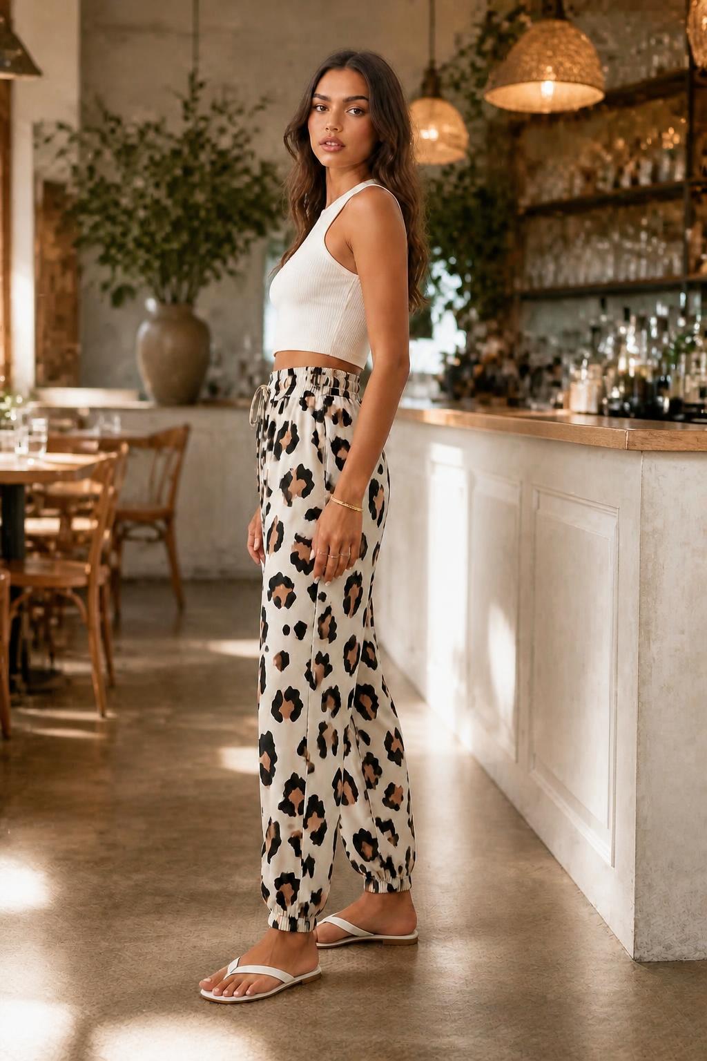 Mia | Leopard Pants, Women's Joggers with Elastic Waist