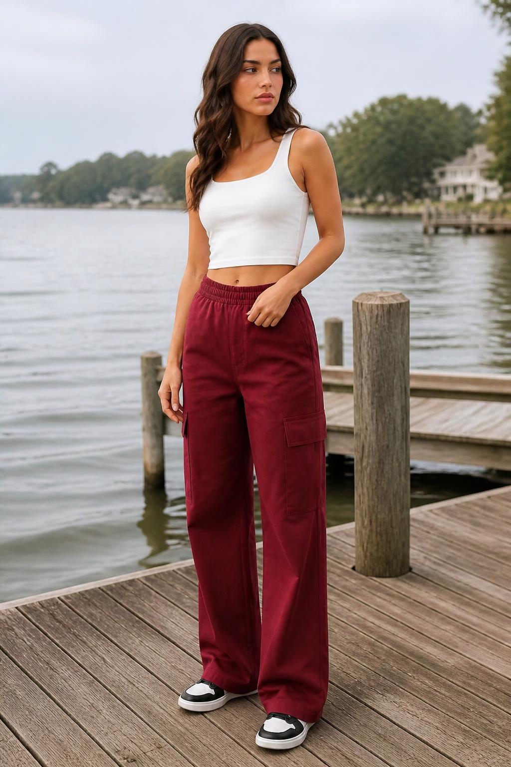 Sofia | Wide Leg Cargo Pants, High-Waist Work Pants with Tool Pockets