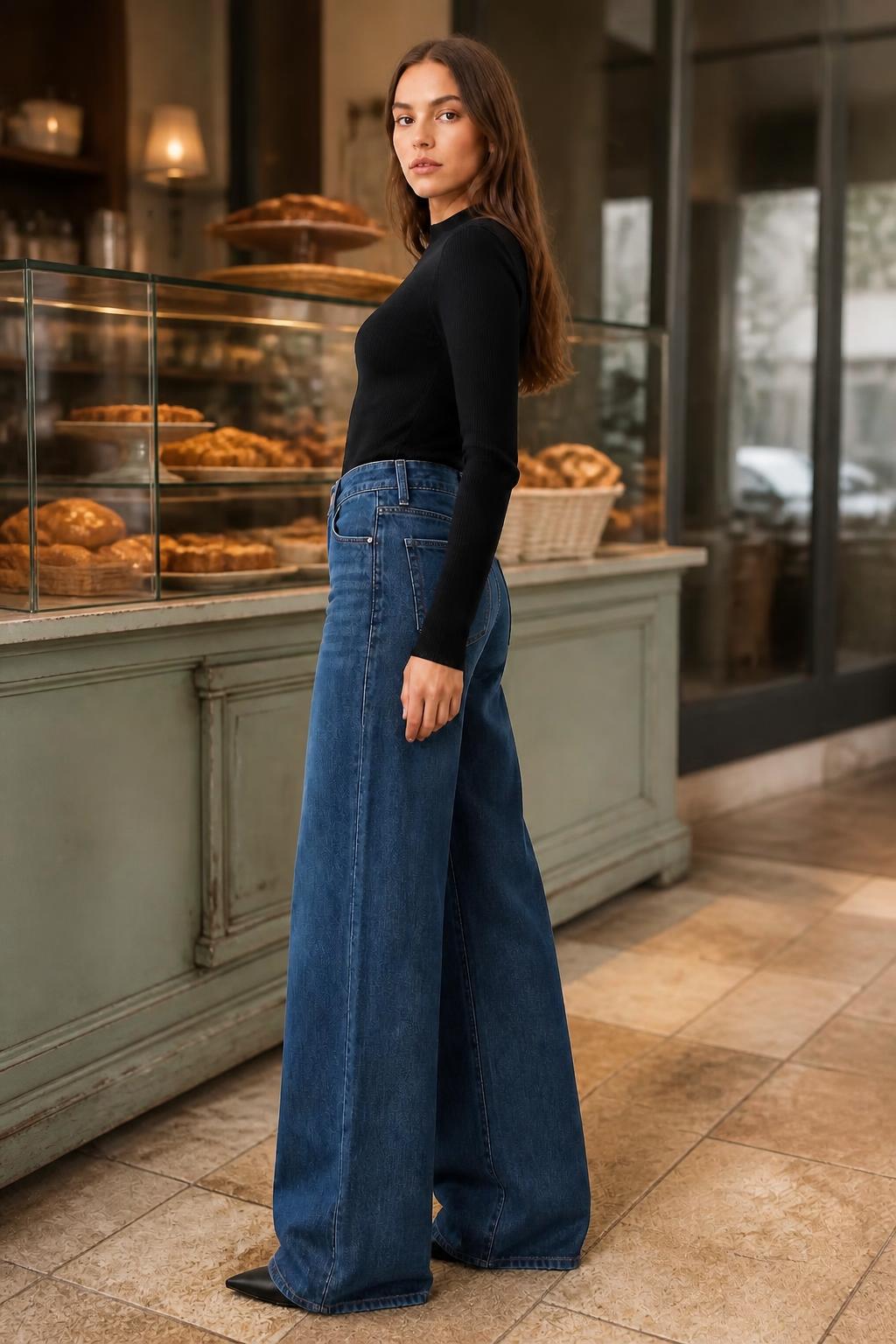 Mia | High Waisted Wide Leg Jeans, Stretch Straight Washed Fit