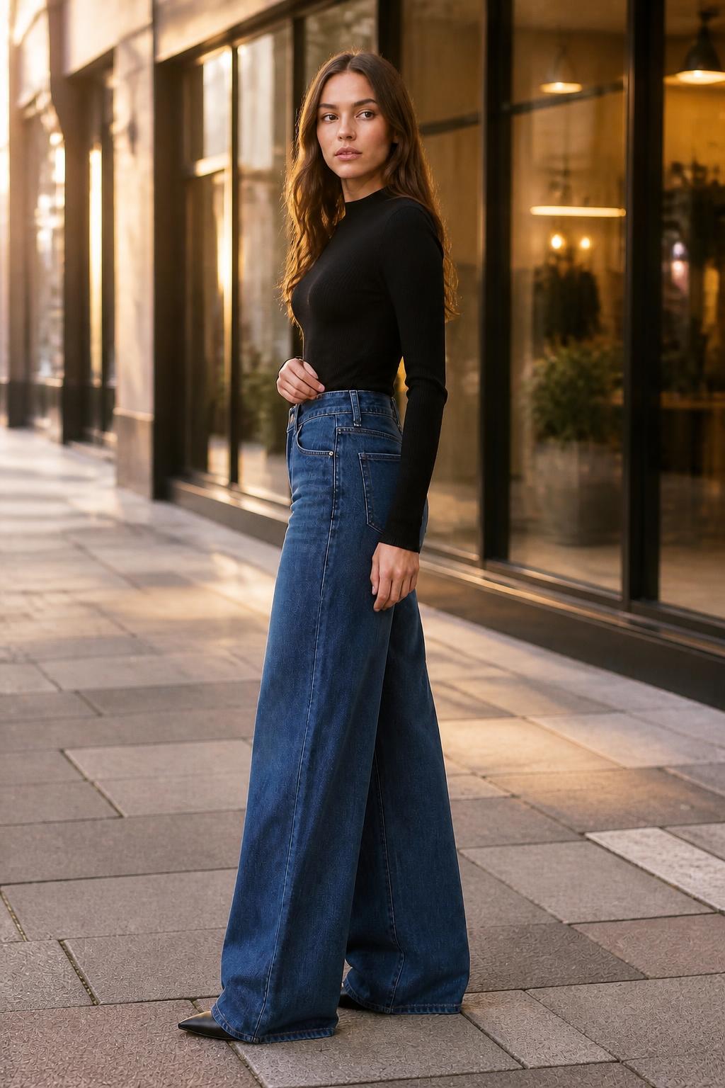 Mia | High Waisted Wide Leg Jeans, Stretch Straight Washed Fit