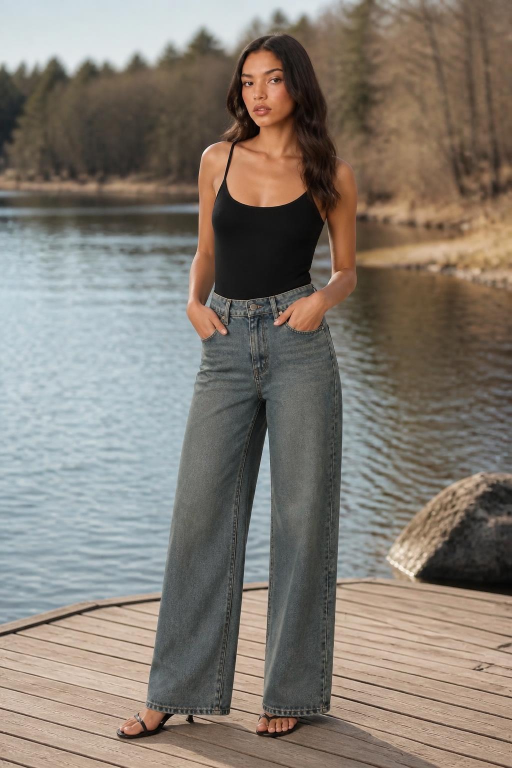 Sofia | Wide Leg Jeans, High-Waisted Non-Stretch Washed Denim