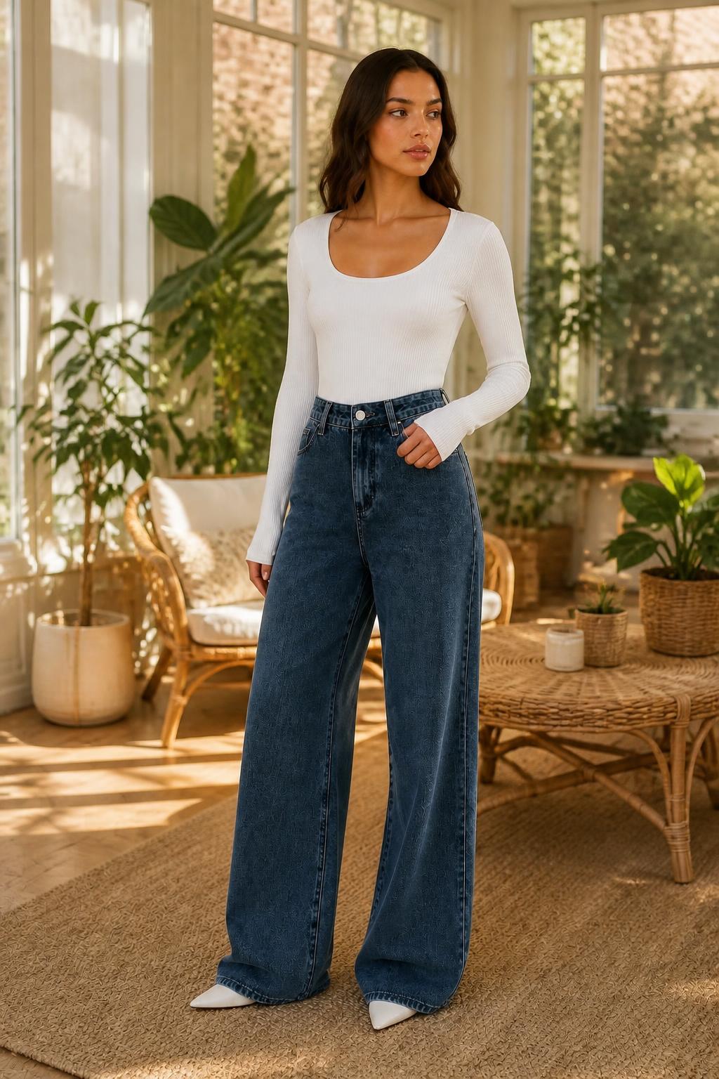 Emma | Baggy Blue Jeans Womens, Light Stonewashed High-Waist Wide Leg