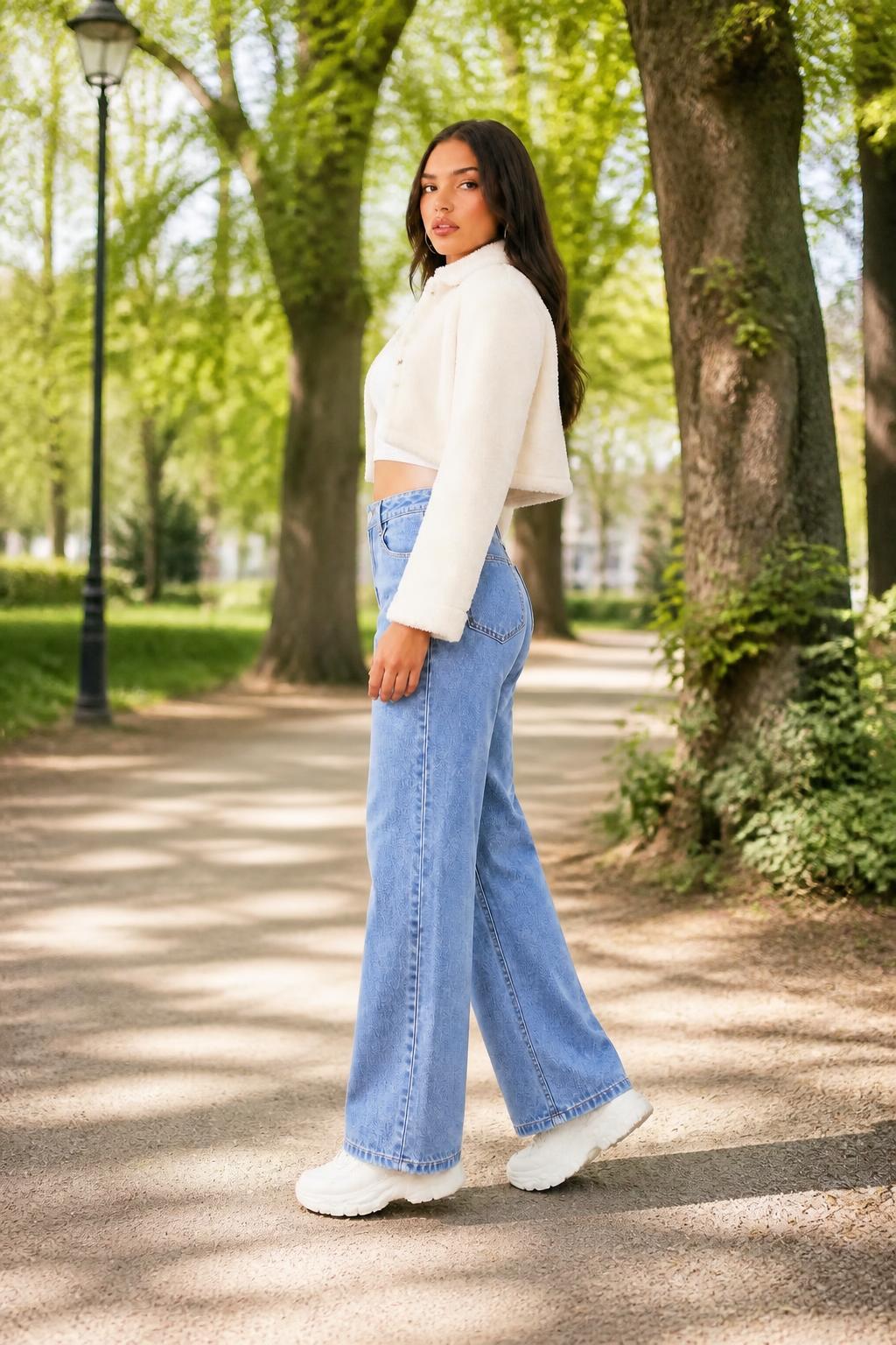 Sophia | High Waisted Straight Leg Jeans, Medium Blue Stretch Denim