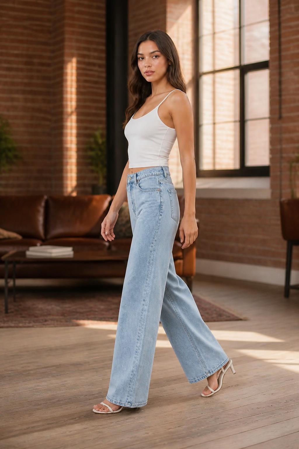 Olivia | Light Blue Jeans, Women's Stretch Loose Straight Leg