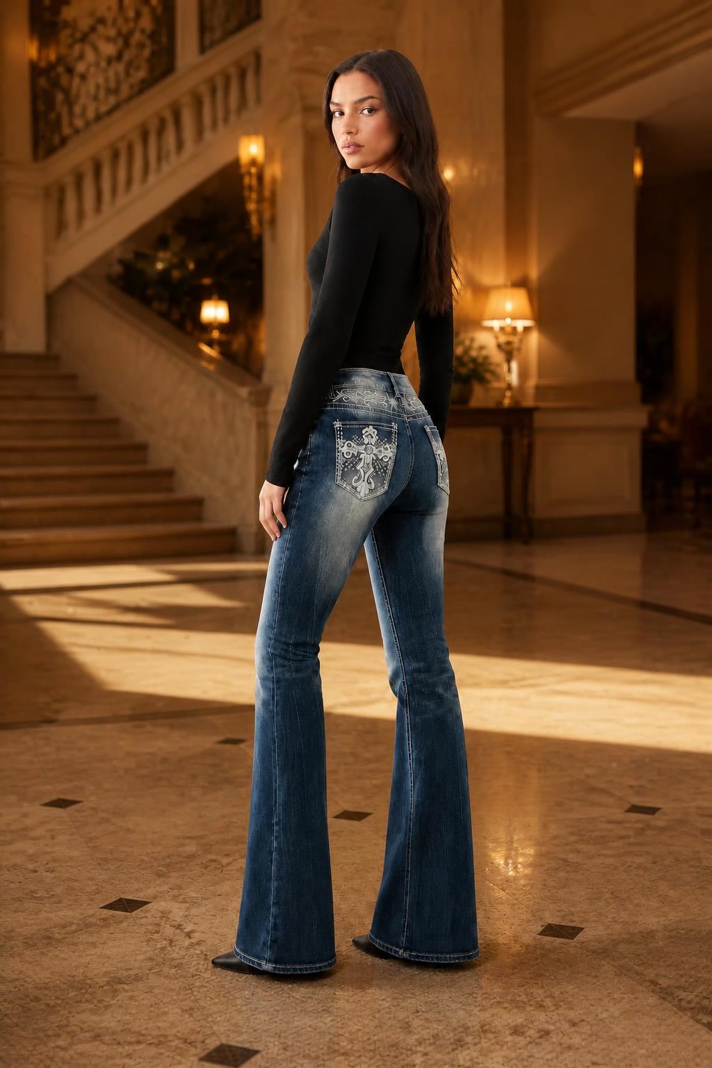 Olivia | Low Rise Bootcut Jeans, Y2K Embroidered Denim for Women