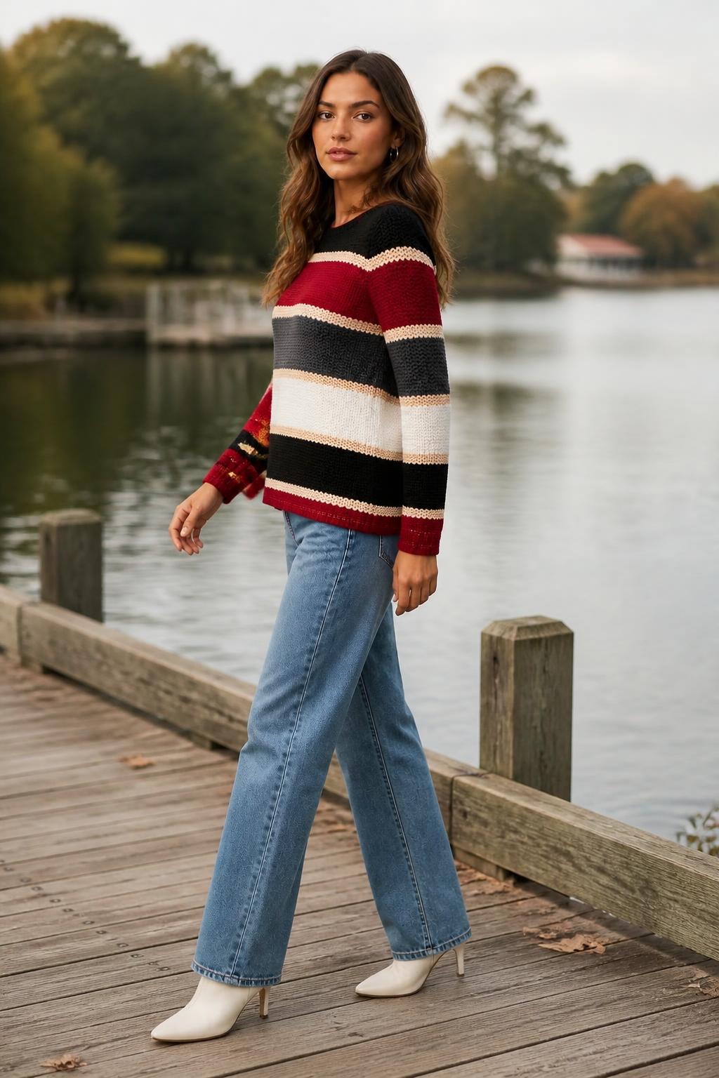 Isabella | Chunky Knit Sweater, Retro Colorblock Striped