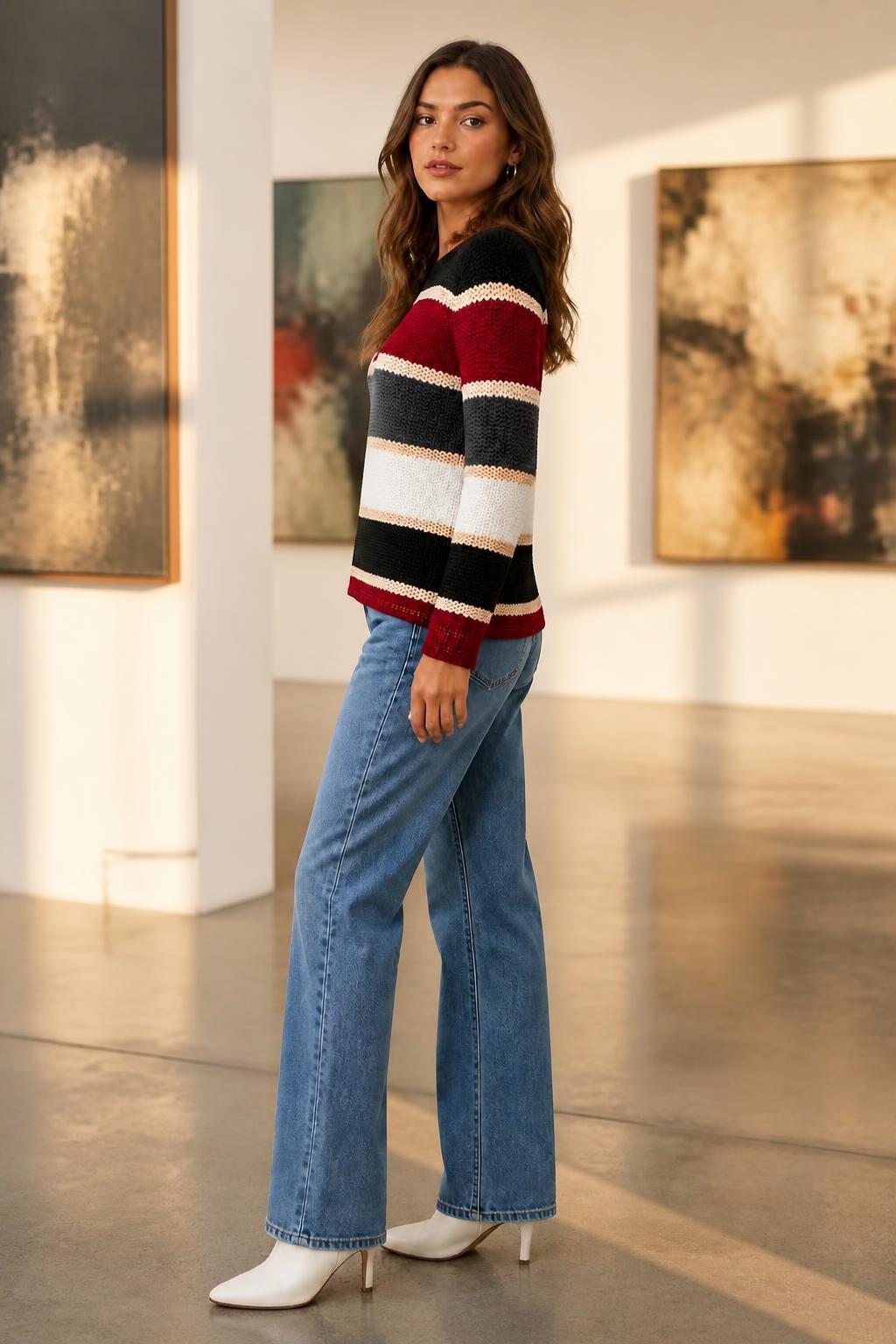 Isabella | Chunky Knit Sweater, Retro Colorblock Striped