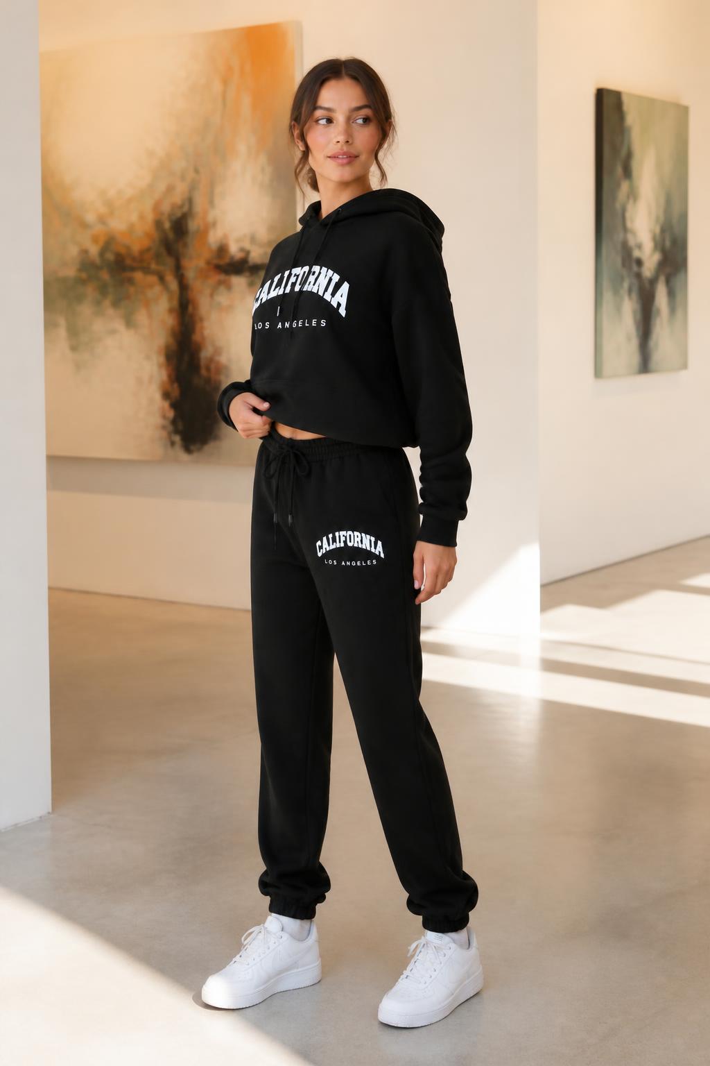 Isabella | Hoodie and Sweatpants Set, Women's Slogan Print with Drawstring