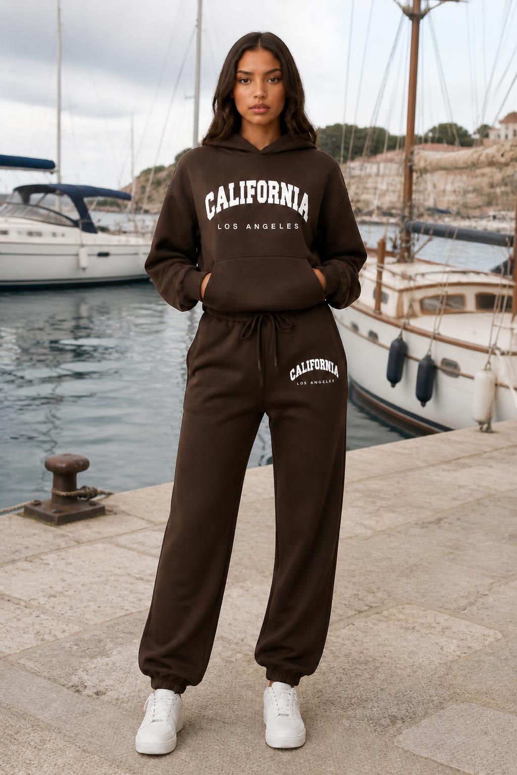 Isabella | Hoodie and Sweatpants Set, Women's Slogan Print with Drawstring