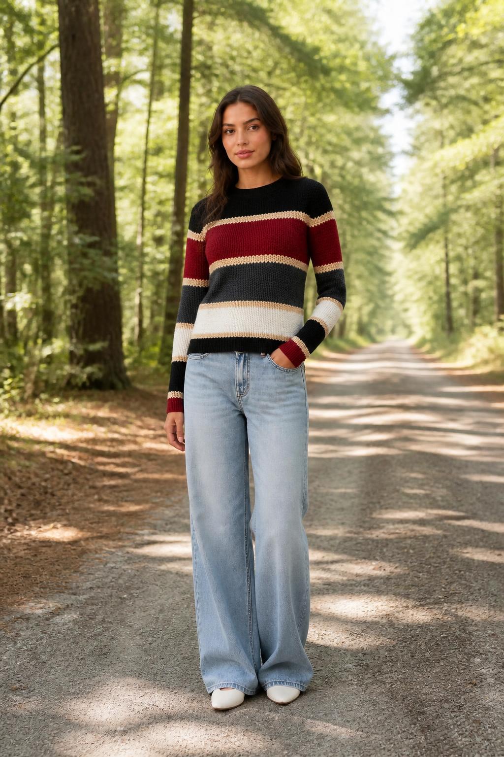 Sofia | Womens Striped Shirt, Vintage Colorblock Crewneck Top