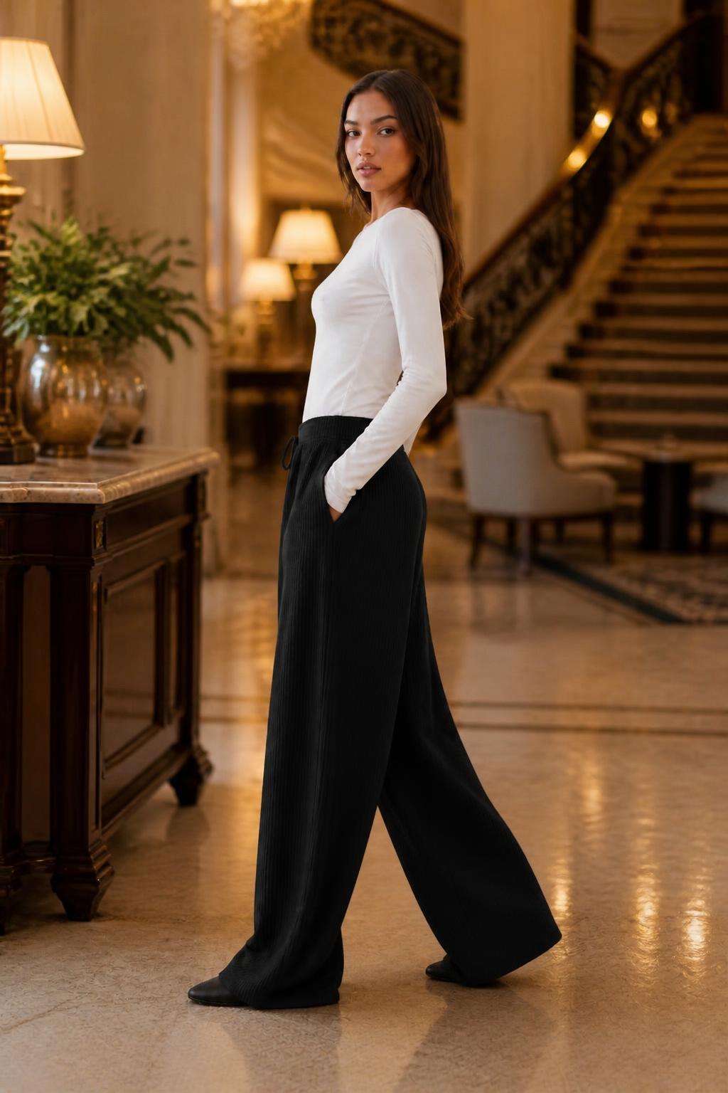 Eliana | Straight Leg Sweatpants Women, Ribbed Loose Casual Sport Pants
