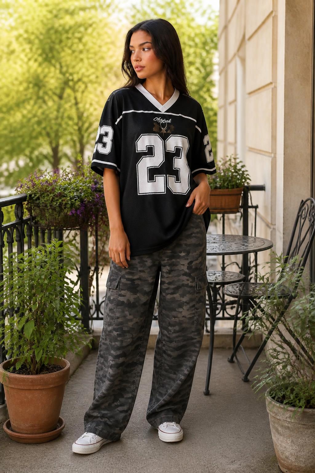 Amelia | V Neck T Shirt Women, '23' Print Casual Sporty Tee