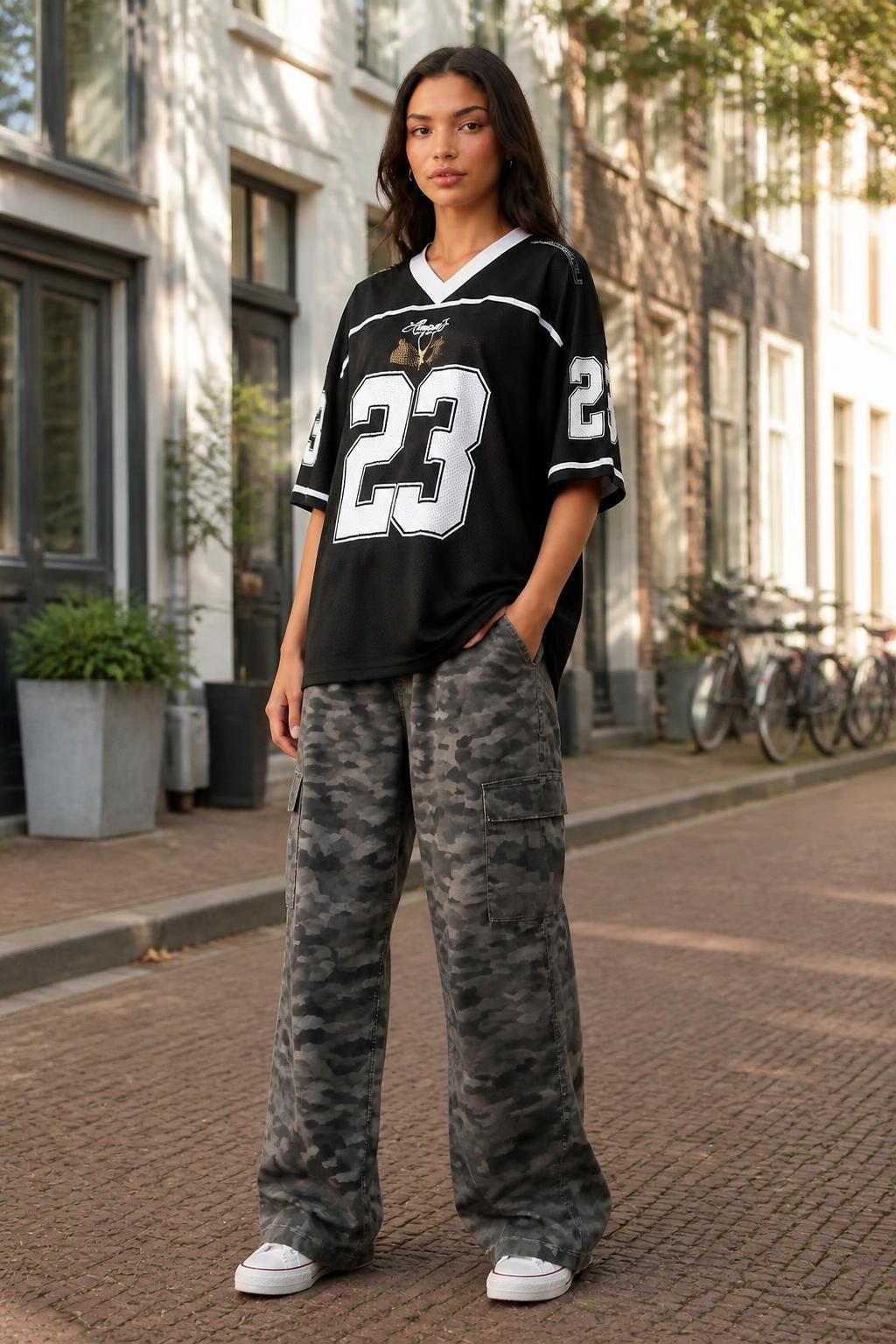 Amelia | V Neck T Shirt Women, '23' Print Casual Sporty Tee