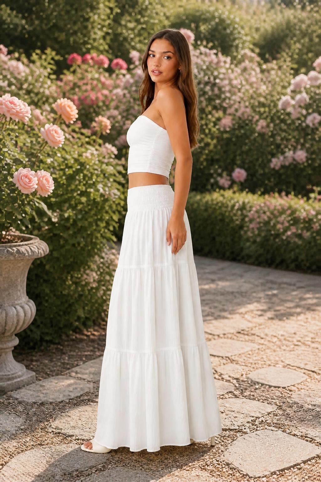 Isabella | Tiered Maxi Dress, French-Style Long A-Line with Elastic Waist