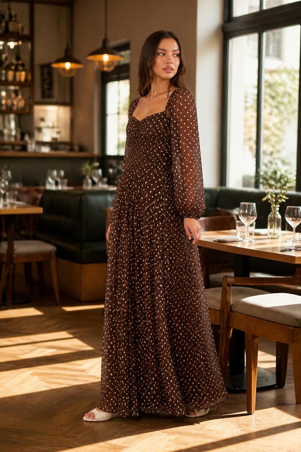 Charlotte | Polka Dot Maxi Dress, Retro Square Neck Style