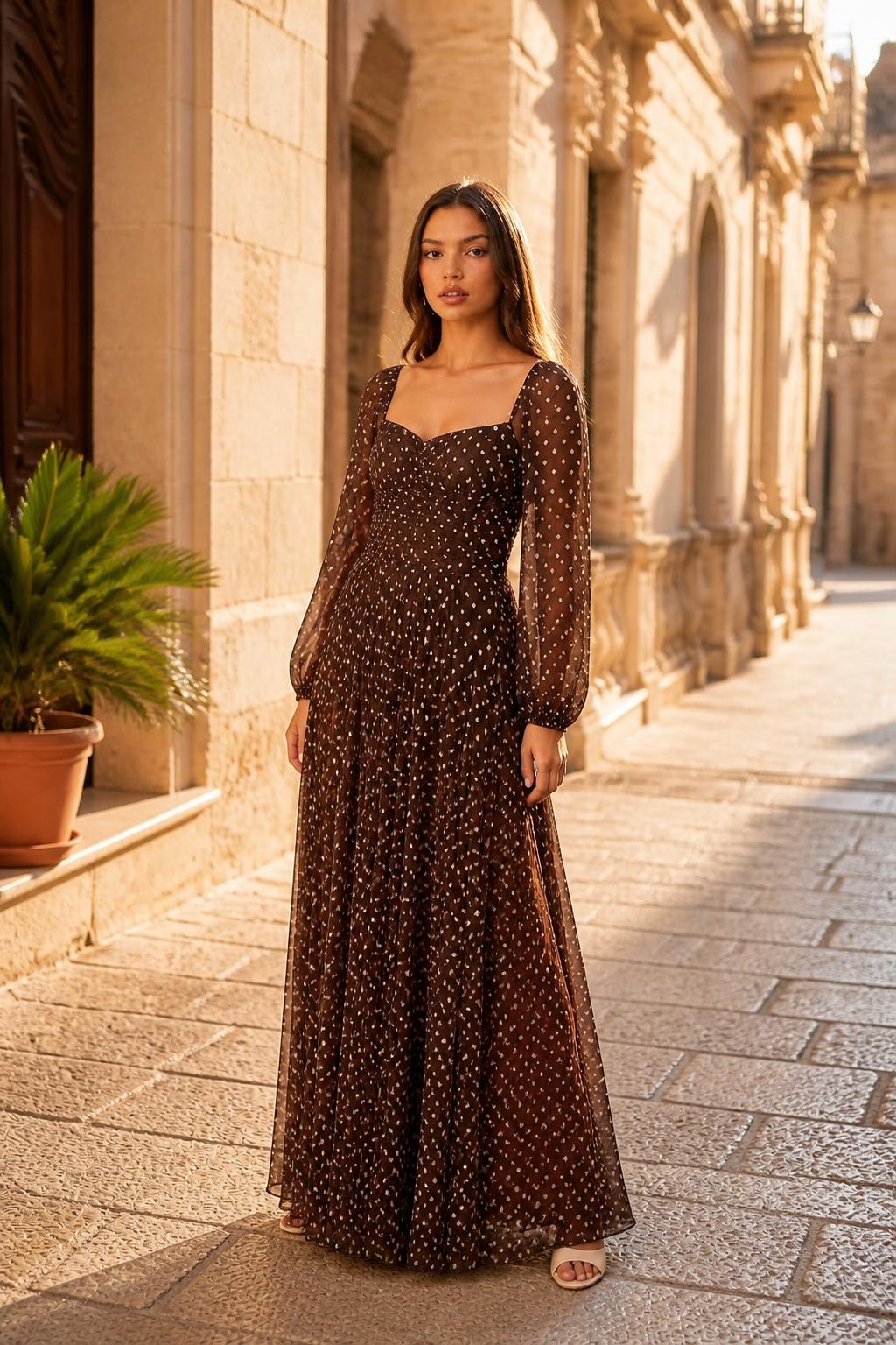 Charlotte | Polka Dot Maxi Dress, Retro Square Neck Style