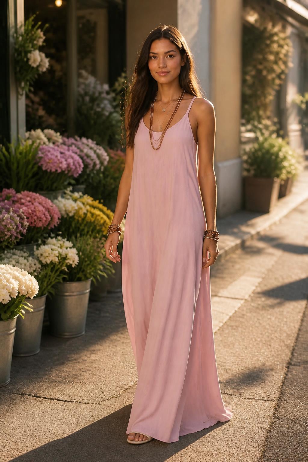 Emma | Spaghetti Strap Dress, V-Neck Loose Maxi