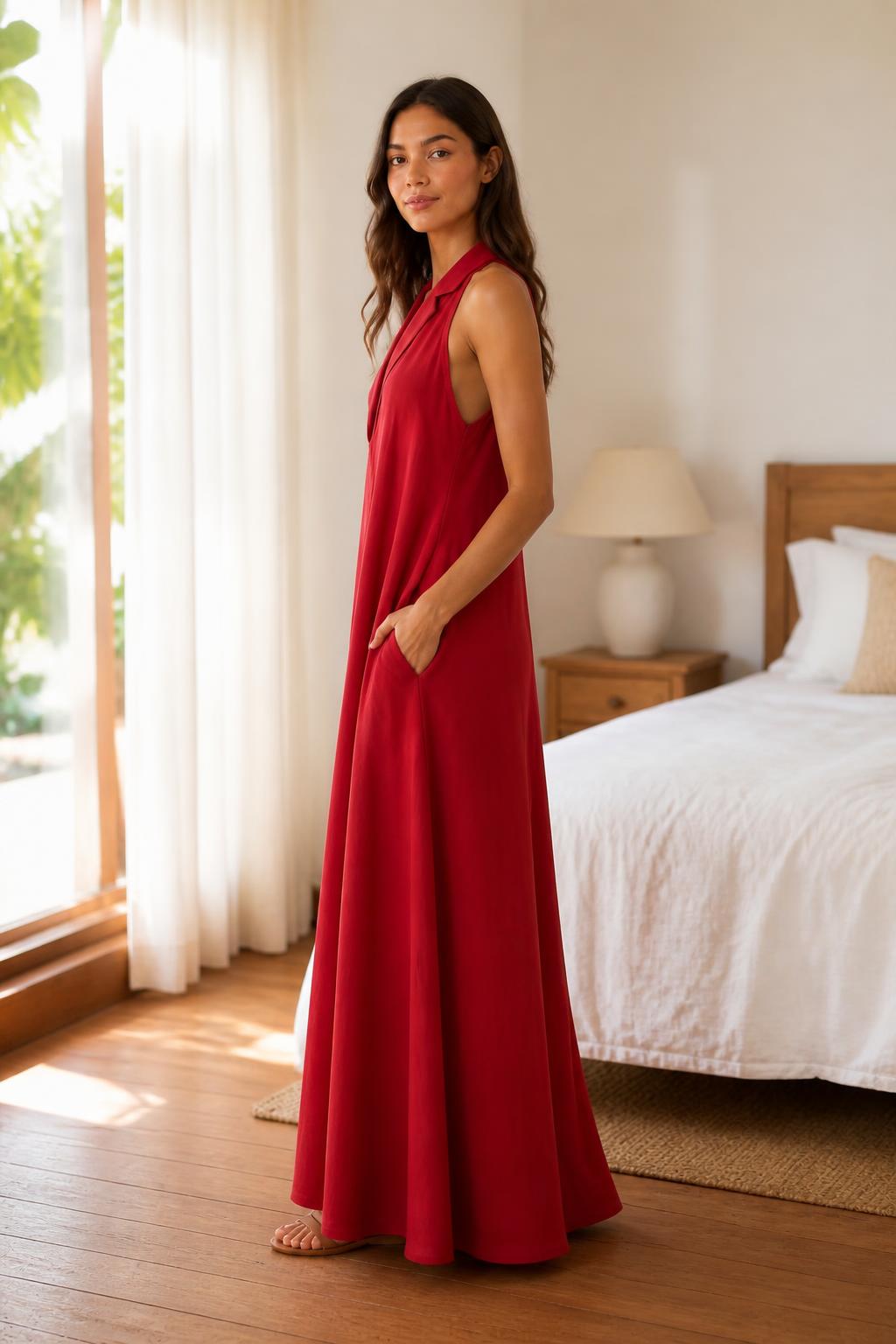 Amelia | Long Sleeveless Maxi Dress, Vintage S-Neck Loose Fit