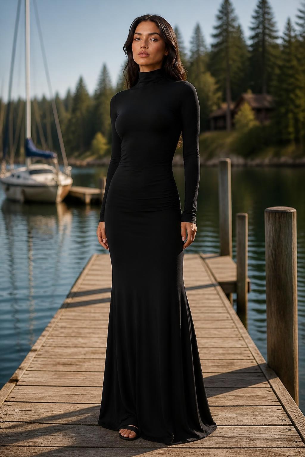 Sophia | Long Sleeve Maxi Dress, High-Neck Design