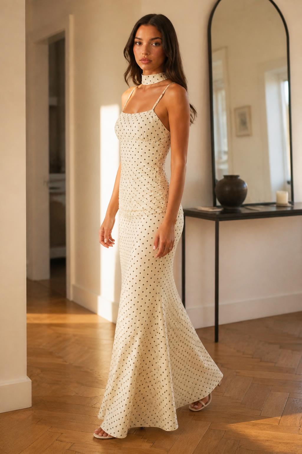 Mia | Polka Dot Dress, Elegant Maxi with Square Neckline