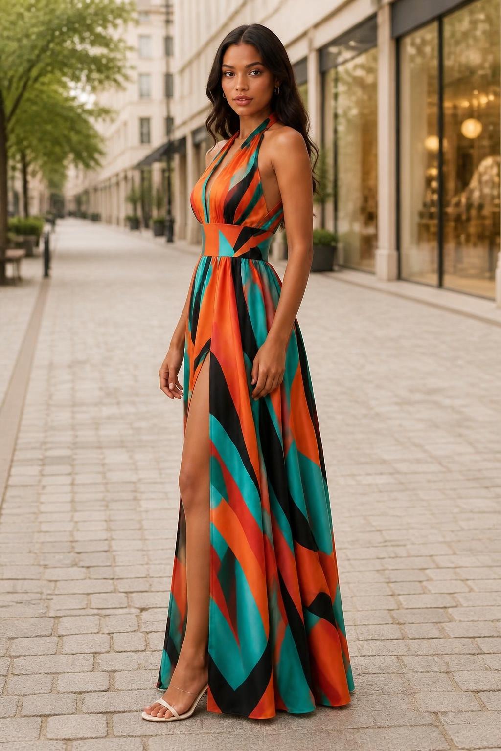 Emma | Floral Maxi Dress, French-Style Sleeveless Backless A-Line