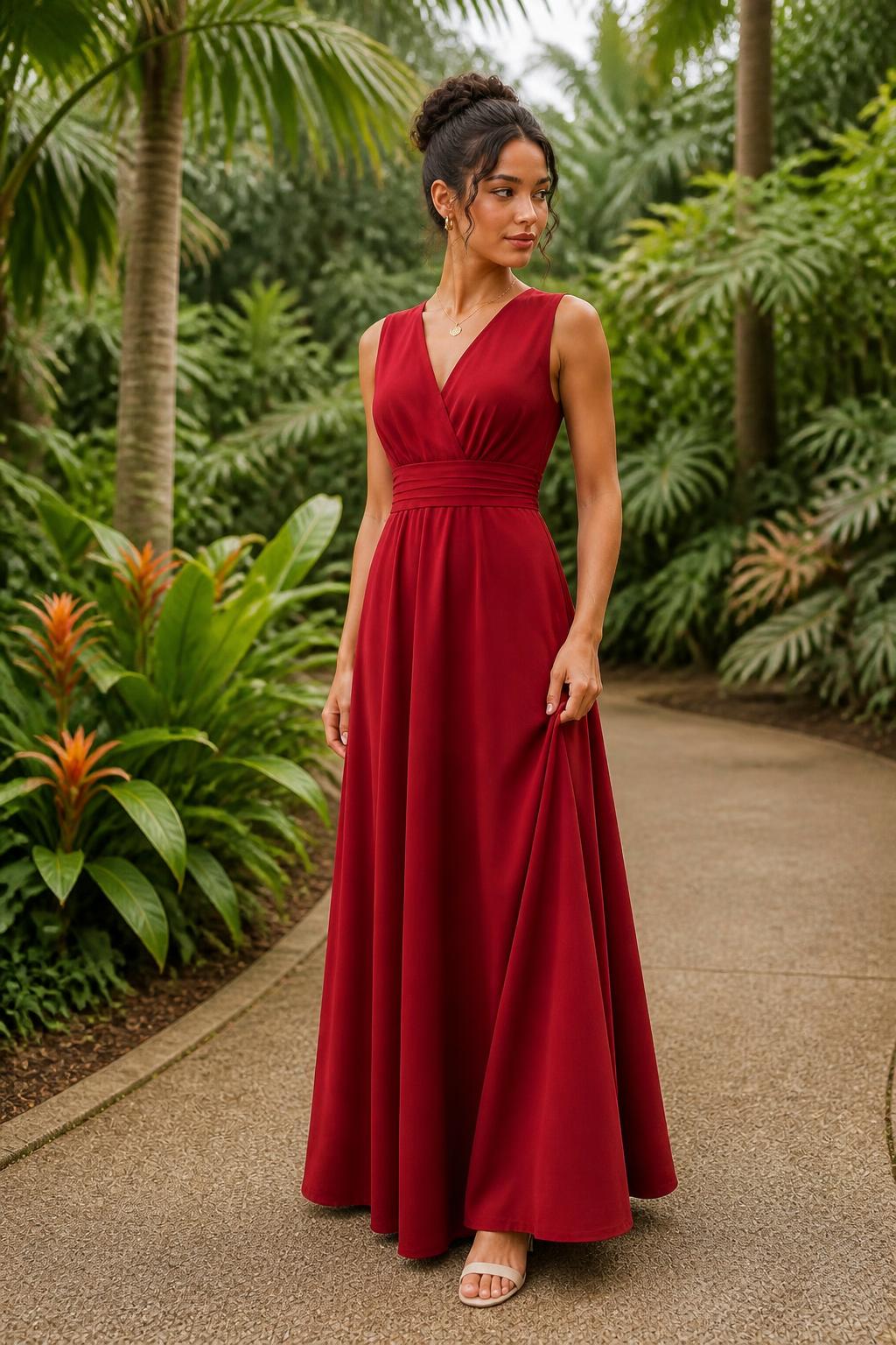Sophia | V Neck Dress, High-Waist Vintage Style Maxi