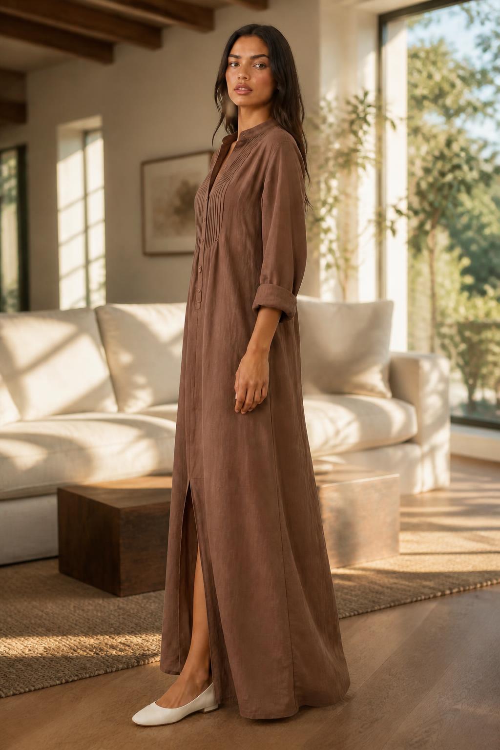 Eliana | Maxi Shirt Dress, Bohemian Buttoned Long-Sleeve