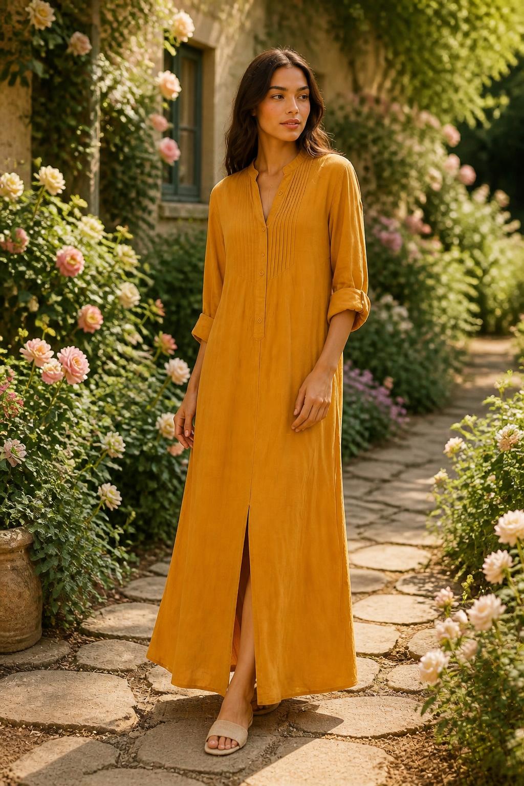 Eliana | Maxi Shirt Dress, Bohemian Buttoned Long-Sleeve