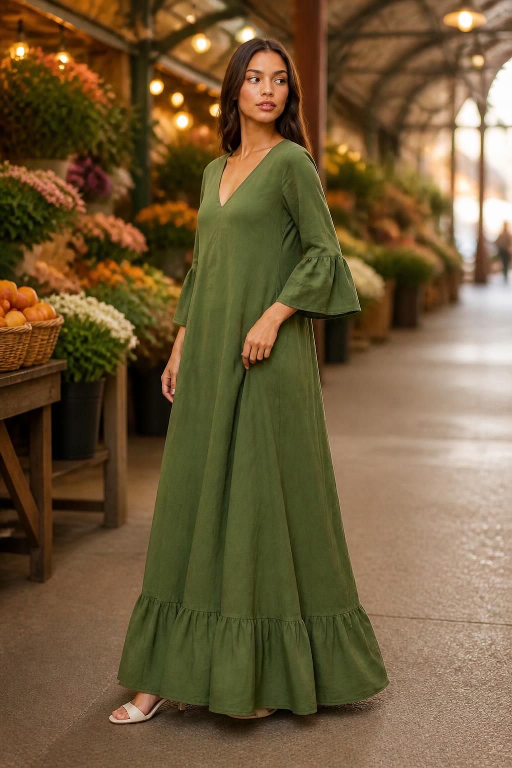 Olivia | Casual Maxi Dress, V-Neck with 3/4 Sleeves